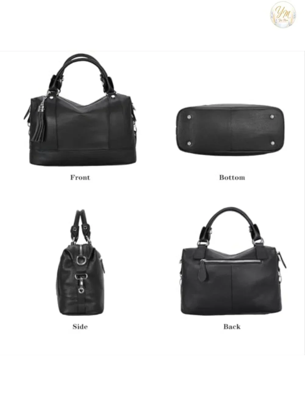 Genuine Leather Satchel Tote Crossbody Bag with Tassel, Adjustable Strap